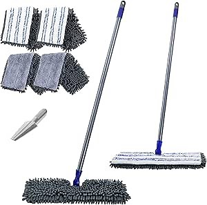 Microfiber Mops for Floor Cleaning, Masthome Dust Mop with 4 Washable Pads, 2-SidedMicrofiber Flip Mop for Wet & Dry Use, Flat Floor Mops for Hardwood, Laminate, Vinyl,Kitchen, Tile -1 Scraper