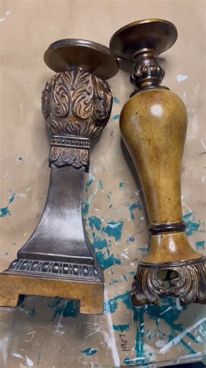 Mismatched candlesticks? No problem! 🤗 I love thrifting candlesticks of all shapes and sizes, you can easily take a mismatched pair and completely transform them into something fabulous! ✨ And of course, I added some lovely metallic wax from @redesignwithprima to really make the details pop! 💖 Be sure to stay tuned for more fun thrift flips and DIYs! 😊 #diydecor #thriftflip #thriftstorefind #upcycled #handmadehomedecor | Hanna Banana Creations