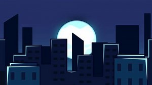 Night City Buildings Moon 2D Animation
