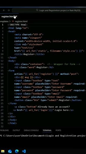 review of the "register.html" code