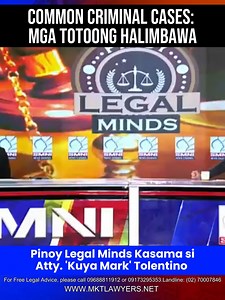 Common Criminal Cases: Mga Totoong Halimbawa Pinoy Legal Minds Kasama sina Kapartner Atty. 'Kuya Mark' Tolentino at MJ Mondejar Topic: General Principles of Criminal Law 🌐 Visit us at: www.mktlawyers.net 📞 For Free Legal Advice, contact us at: 📱 0968-881-1912 / 0917-329-5353 ☎️ Landline: (02) 7000-7846 #PinoyLegalMinds #KuyaMarkTolentino | Atty. Mark Tolentino
