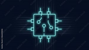Microcontroller neon animation. Circuit board animated icon glow effect. Connecting capacitors. Electrical engineering. Dynamic overlay on white background. HD video with alpha channel. Motion graphic Stock Video