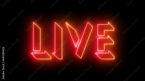 Live neon glowing text animation in 4K. Neon-colored Live text with a glowing neon-colored moving outline on a dark background in 4k. Technology video material animation in 4K. Easy to use.