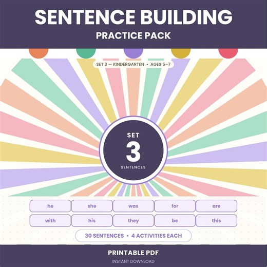 Sentence Building Worksheets Set 3 | Sight Words Practice (printable PDF) - Etsy