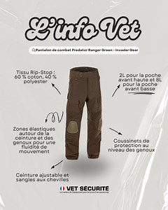 1.7K views |  En savoir plus et commander : Pantalon de combat Predator Ranger Green - Invader Gear #vetsecurite #tacticalgear #forcesdelordre #militaire #pantaloncombat #invadergear #protection | Vetsécurité | Facebook