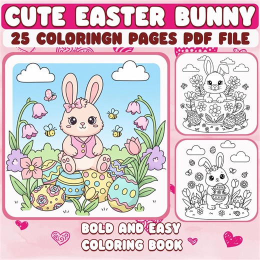 Easter Bunny Coloring Book – 25 Spring Pages (PDF Download - Etsy