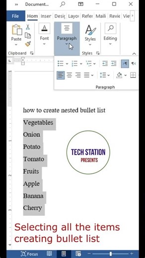 how to create nested bullet list in MS Word