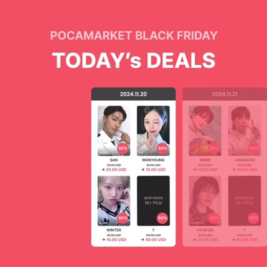 Black Friday is here at Pocamarket! Up to 70% off on photocards a special coupon