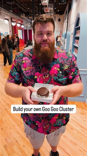 BUILD YOUR OWN GOO GOO CLUSTER. Goo Goo Clusters is America's first combination candy bar, and was invented right here in Nashville. They offer events where you can build your own Goo Goo Cluster. Stuart filled his with marshmallow nougat, pretzels, milk malt, and much more. Let us know what you'd fill your Goo Goo with! | XPLR.NASH