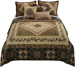 Donna Sharp Queen Polyester Bedding Set - 4 Piece - Antique Pine Lodge Quilt Set with Queen Quilt, Two Standard Pillow Shams and One Decorative Pillow - Machine Washable