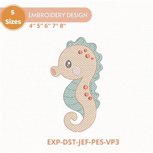 Seahorse Sketch Embroidery Design, Nautical Baby Outline Stitch, Cute Seahorse Quick Stitch, Ocean Nursery Embroidery, Dst Exp Jef Pes Vp3 - Etsy