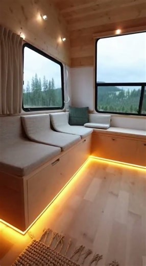 Luxury View RV Design | Daybed, Big Windows & Soft Sunset Light 🌙🌲