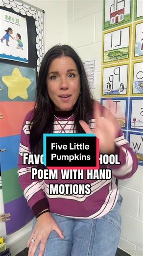 Five Little Pumpkins is one of our favorite preschool poems! My students love joining in with the hand motions, and the repetition helps them remember the words so they can say it along with me. Here’s how we do it in our classroom. Save this one to try with your preschoolers!