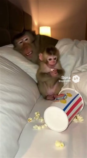 The monkey's mother was sleeping and his son was eating popcorn. #savagepaws #funny #pawsn #atacks
