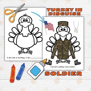 Disguise a Turkey Thanksgiving Printable Crafts for Kids and Toddlers, Soldier Turkey in Disguise, Turkey Paper Doll Printable Craft - Etsy