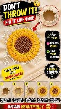 Amazing Round Hole Repair Trick | BeautifulSunflower Stitch Sewing Hack #homehacks #easysewing