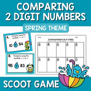 Spring Comparing 2 Digit Numbers Scoot Game Task Cards Greater Center Station