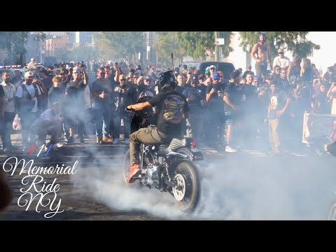 9/11 Memorial Motorcycle Ride "Burnout" Indian Larry Block Party NY 2025