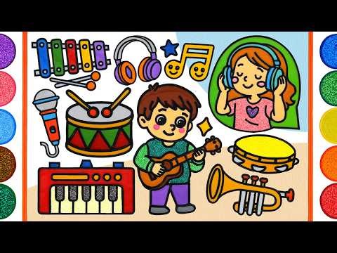 Musical Instruments, Jelly Painting for Kids, Children | Coloring Guitar with Foam clay