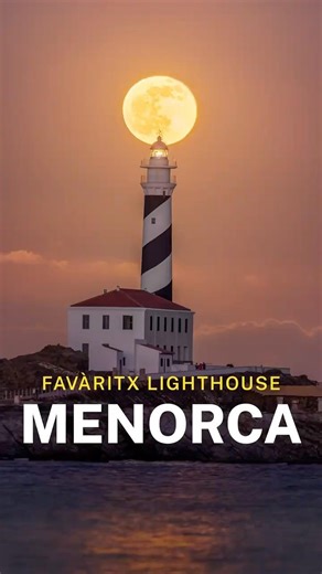 Full Moon rising at the top of Favàritx Lighthouse, in Menorca island
