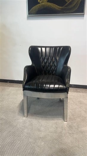 Industrial Aviator Accent Chair Showcase | Black Leather + Aluminum Rivet Design