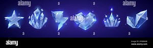 Crystal game crown, heart and star vector icon set. Isolated magic gem ui cartoon asset design. Blue lightning diamond illustration with glow. Cristal texture clipart collection for interface Stock Vector Image & Art - Alamy