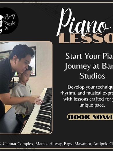 Start your child’s musical journey with Piano Lessons at Barry Studios! 🎹✨ We guide students through technique, rhythm, and musical expression with lessons tailored to their pace and learning style. For inquiries and reservations, contact us at: 📞 0917-137-3384 📩 barrystudios2022@gmail.com IG: @barry_studios TikTok: @barrystudios #BarryStudios #PianoLessonPH #MusicSchoolPH #AntipoloMusicSchool #KidsPianoLessons #LearnPiano #BarryFam #BeginnerToPro