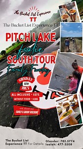 🌋🍽️ PITCH LAKE FOODIE SOUTH TOUR 🍲🌴 📆 Sunday 13th July | 🕘 9AM – 5PM 🎉 Adventure meets Flavour! Join The Bucket List Experience TT for a full day of natural wonder, culture, and mouthwatering eats! We're heading deep South to explore the world-famous Pitch Lake (yes, you can bathe!) and taste the best local dishes along the way. 🌿🍛 ✨ What’s in store: 🪨 Guided Pitch Lake walk bath 🍽️ Foodie stops in Debe, La Brea & Oropouche 🚌 Scenic drive through southern country charm 🎁 Free souven