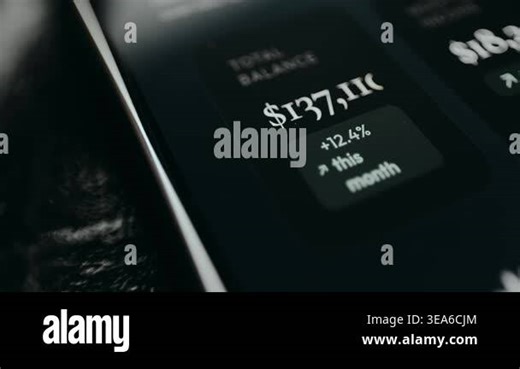 Financial dashboard showing an account overview, Total Balance and monthly change Stock Video Footage - Alamy
