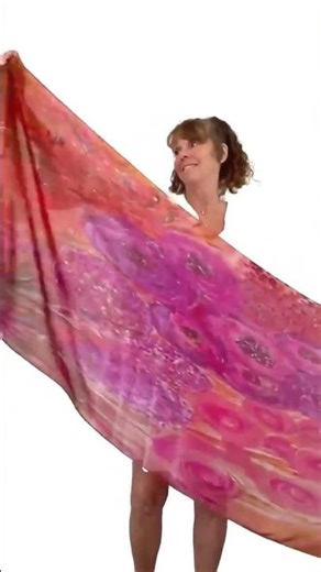 Silk Modal Original Art Print Scarf in Gift Box Envelope, Pink and Gold Scarf or Shawl