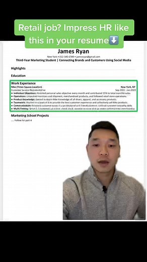 Retail job? Impress HR with my resume example. 🔥 #resume #resumetips #cv #resumetips101 #university #college #retailjob #careeradvice #career #recruiters #hiring #hiringmanager #greenscreen