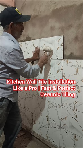 Kitchen Wall Tile Installation Like a Pro | Fast & Perfect Ceramic Tiling #Shorts