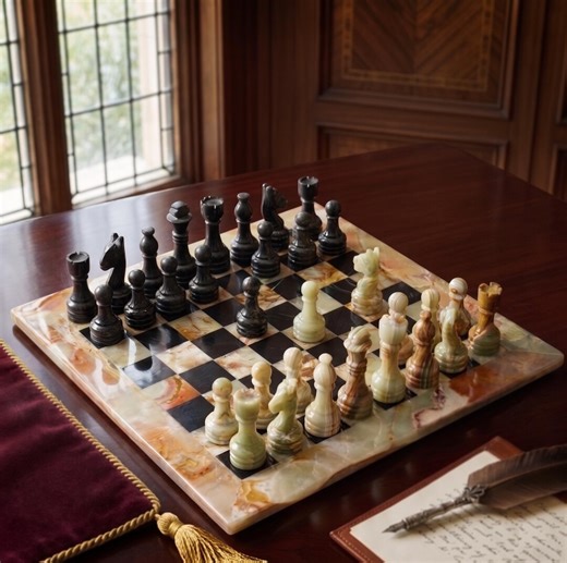 Marble Onyx Chess Set – Handmade Stone Chess Board With Weighted Pieces - Etsy