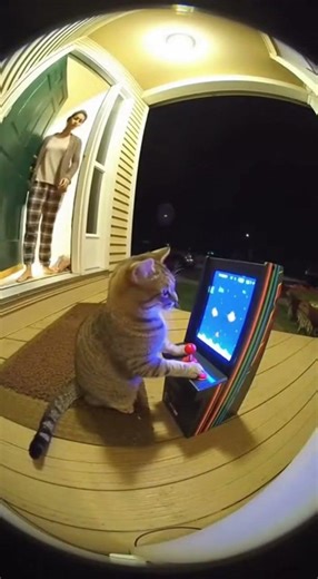 POV: 3AM and a cat is gaming on your porch with an arcade machine 🐱🕹️