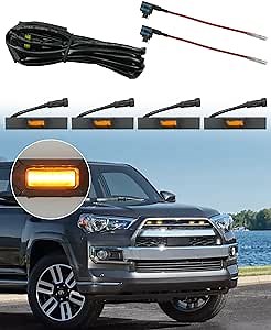 4PCS Grill Led Lights Fit for Toyota 4Runner Off-Road Sport 2020 2021 2022 LED Raptor Light for Front Grille (Amber Shell with Amber Light)
