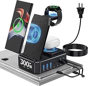 Wireless Charger for Samsung,300W 10 in 1 Wireless Charging Station, 65W USB C Fast Charging Stand for Samsung S25 Ultra/S24/S23/S22/Note 20,Galaxy Watch Ultra7/6/5,Galaxy Buds(Not for Apple Watch)