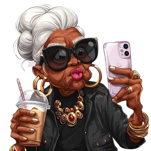 16 Black Grandma Selfie PNG, Granny Women, Old Grandmother Afro Woman, African American Fashion, Melanin Funny, Senior Lady With Coffee - Etsy