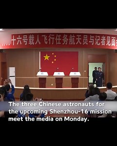 2K views · 102 reactions | Jing Haipeng, Zhu Yangzhu, and Gui Haichao, the three Chinese astronauts for the upcoming #Shenzhou-16 mission, met the press on Monday. The Shenzhou-16 crewed spaceship is expected to be launched at 9:31 am Tuesday (Beijing Time) from the Jiuquan Satellite Launch Center. Have a good flight! | Xi's Moments | Facebook