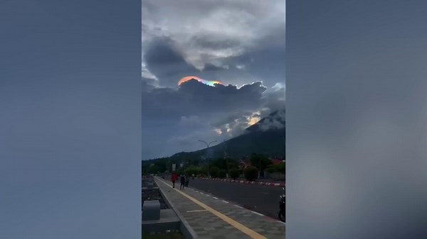 Rare rainbow cloud forms in Indonesia