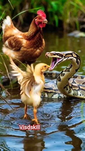 “A python tried to swallow the chick… but the mother hen saved the day!” #aivideo