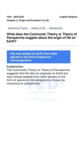 Cosmozoic Theory Origin of Life 12th Biology Chapter 5