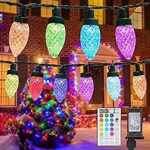Flacchi Color Changing String Lights with Romote - 33 ft RGB 50 LED Dimmable Waterproof Connectable C9 Lights with Remote & Timer for Christmas Decoration Outdoor Indoor