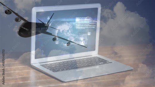 Cgi animation of digital data processing on a laptop screen