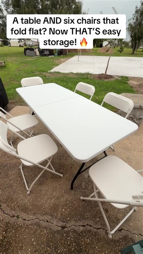 This portable outdoor table and six-chair set is made from durable Lifetime-type plastic and folds flat for easy storage and transport. The table folds in half, while all six chairs fold flat too. Perfect for backyard parties, camping, tailgating, cookouts, extra seating, and family gatherings. Different configurations are available if you need just the table, just chairs, or up to eight chairs. #TikTokShopSummerSale #TikTokShopCreatorPicks #FoldingTable #FoldingChairs #OutdoorFurniture @MakeCha