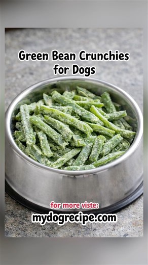 Green Bean Crunchies for Dogs Ingredients: • Fresh green beans (Optional: a very light dusting of dog-safe flour just to help with texture, as shown) How to make: 1. Preheat oven to 250°F (120°C). 2. Wash green beans and trim the ends. Cut into bite-size sticks. 3. (Optional) Lightly toss with a tiny amount of flour. 4. Spread in a single layer on a parchment-lined baking tray. 5. Bake for 2–3 hours, flipping once, until fully dried and crunchy. 6. Let cool completely before serving. Storage: St