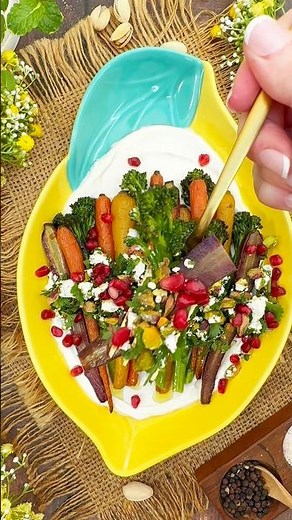 Spiced Roasted Carrots & Greens with Pistachio Feta Crumble