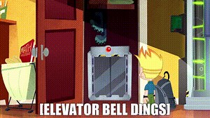 [elevator bell dings]