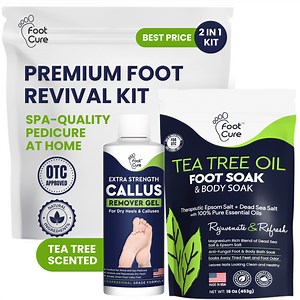 Foot Cure Tea Tree Foot Soak & Callus Remover Gel Kit - Remove Calluses with Epsom Salts, Callus Remover Gel for Dry Cracked Heels & Foot Odor