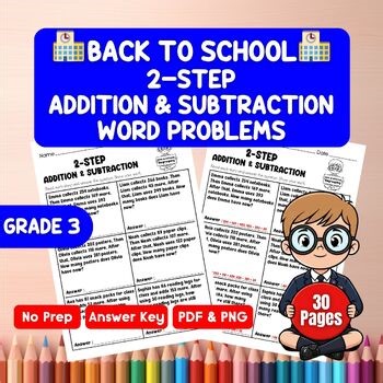 3rd Grade 2-Step Addition & Subtraction Word Problems | Back to School Math