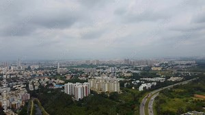 Aerial view of Bangalore City in the Indian state of Karnataka under the overcast sky